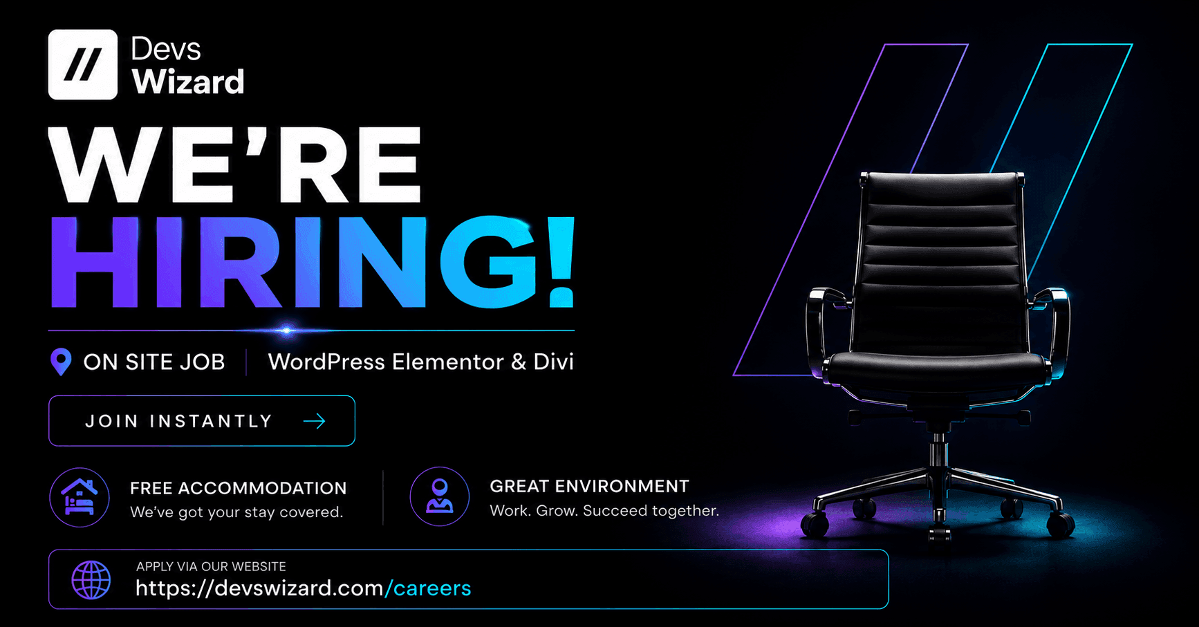 Devs Wizard is hiring a web designer for WordPress, Elementor and Divi